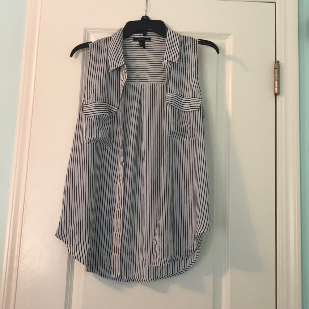 Navy blue striped, button up, collared tank